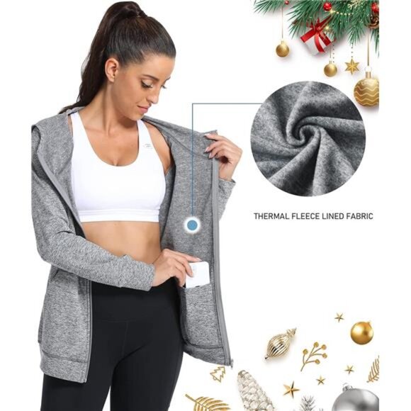 Women's Full-Zip Fleece-Lined Hoodie – Sports Sweatshirt with Handy Pockets - Picture 5 of 6